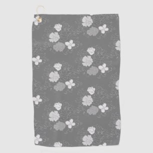 Modern Grey and White Floral Pattern   Golf Towel