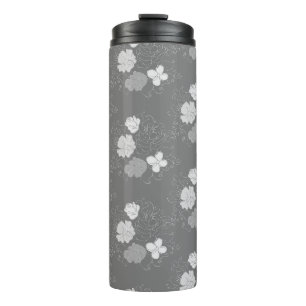 Modern Grey and White Floral Pattern Thermal Tumbler
