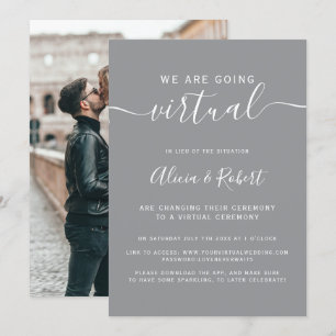 Modern grey and white font photo virtual wedding invitation