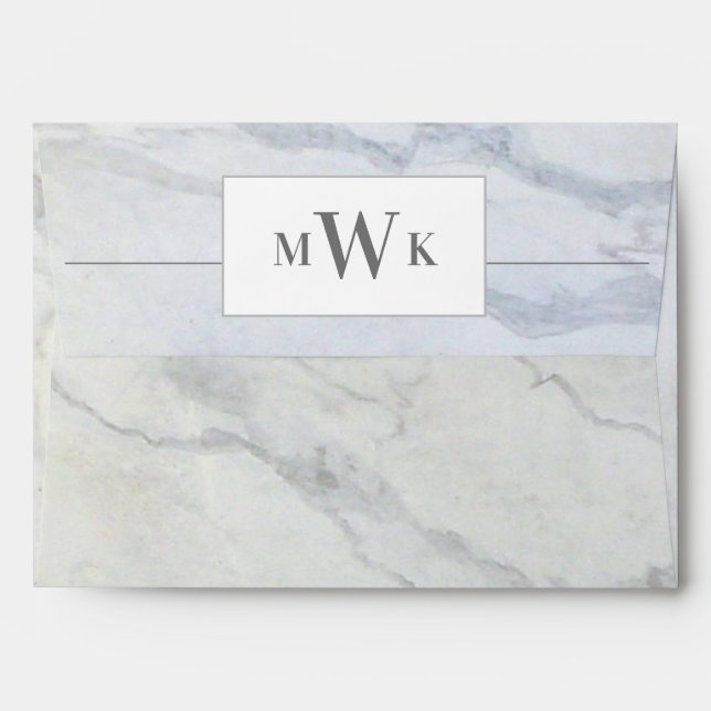 Modern Grey and White Marble Monogrammed Envelope (Back (Top Flap))