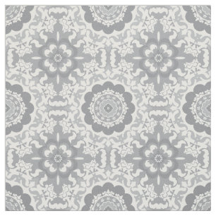 Modern Grey and White Medallion Fabric