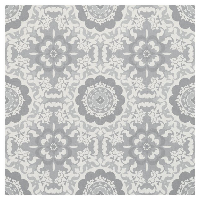 Modern Grey and White Medallion Fabric (Swatch)