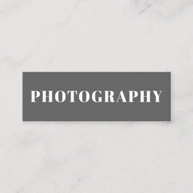 Modern Grey and White Minimalist Photography Mini Business Card (Front)