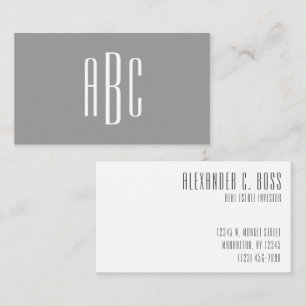 Modern Grey and White Simple Three Letter Monogram Business Card