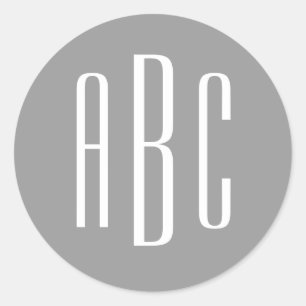 Modern Grey and White Simple Three Letter Monogram Classic Round Sticker