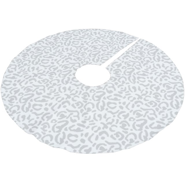 Modern Grey and White Snow Leopard Print Christmas Brushed Polyester Tree Skirt (Angled)