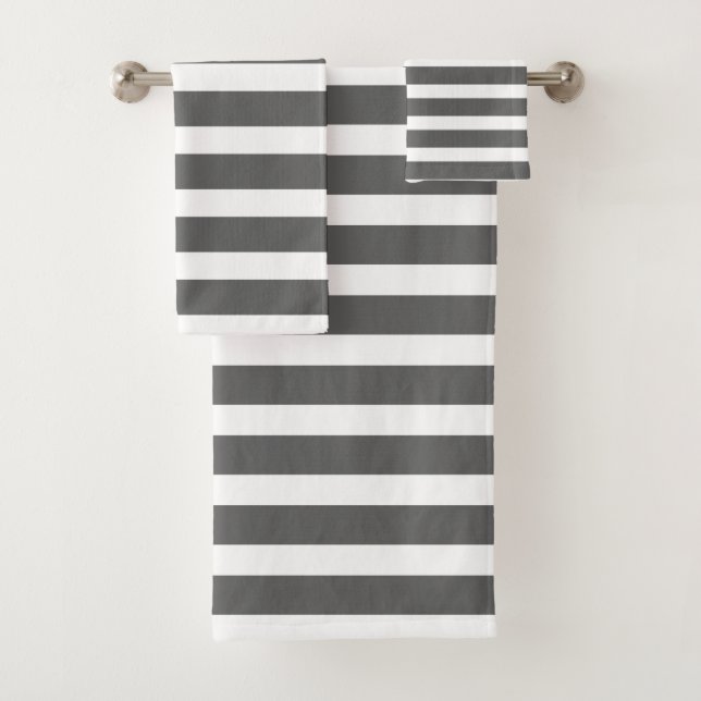 Modern Grey and White Stripes  Bath Towel Set (Insitu)