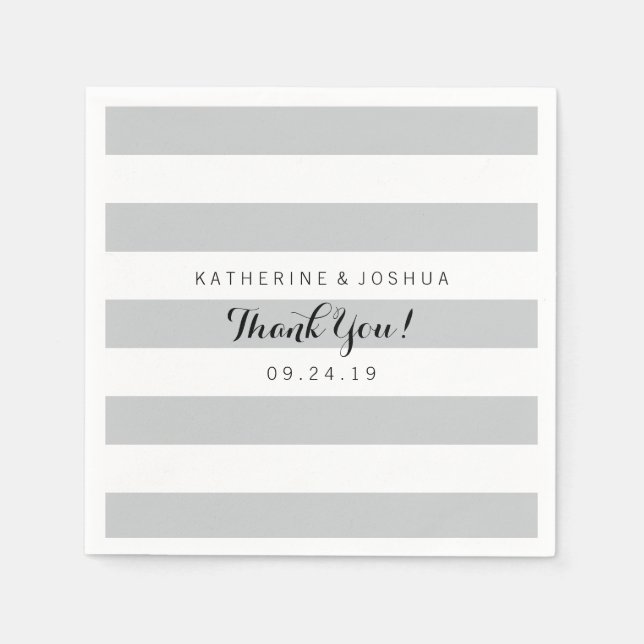Modern Grey and White Stripes Wedding Napkin (Front)