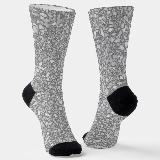 Modern Grey and White Terrazzo Socks (Angled)