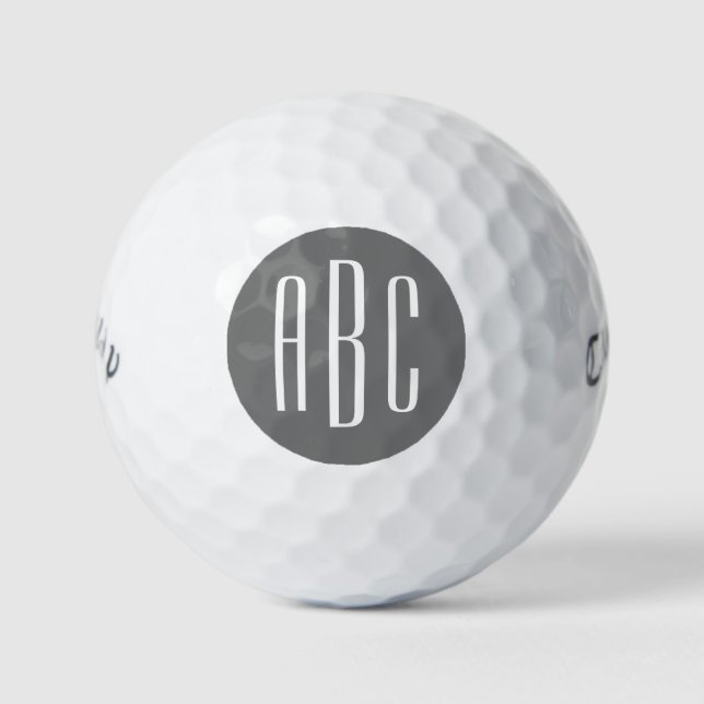Modern Grey and White Three Letter Monogram Golf Balls (Front)