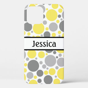 Modern Grey and Yellow Bubbles Personalised iPhone 12 Case