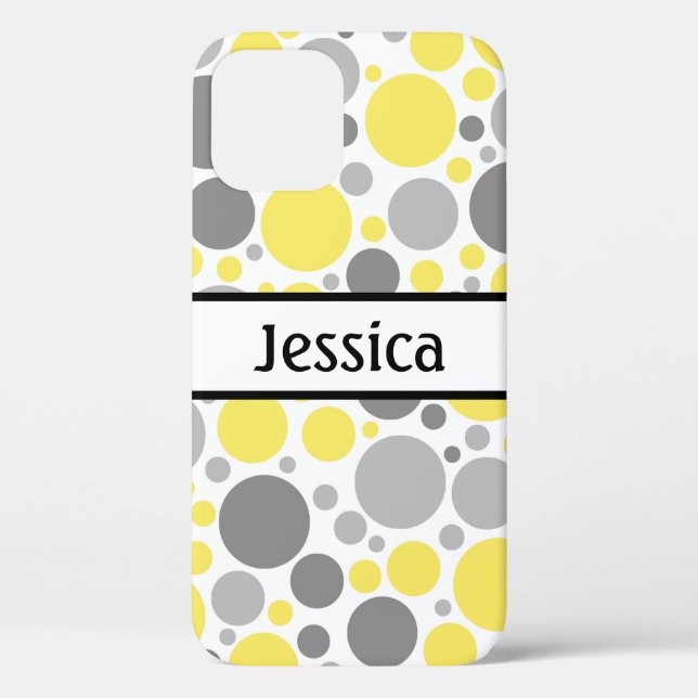 Modern Grey and Yellow Bubbles Personalised Case-Mate iPhone Case (Back)