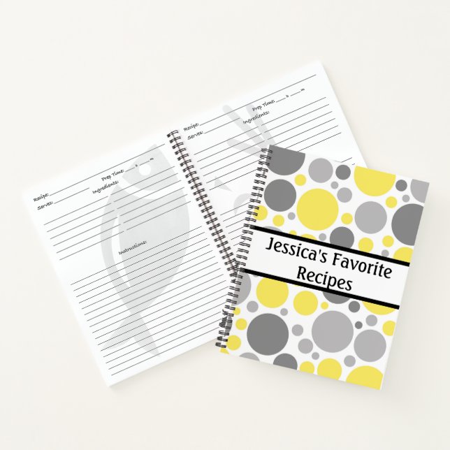 Modern Grey and Yellow Bubbles Personalised Recipe Notebook (Inside)