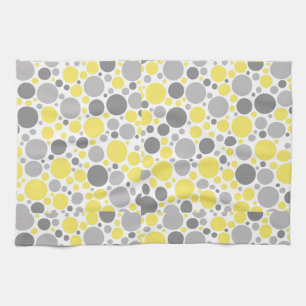 Modern Grey and Yellow Bubbles Tea Towel