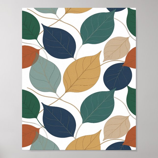 Modern Grey AUTUMN LEAVES Graphic Design Poster (Front)