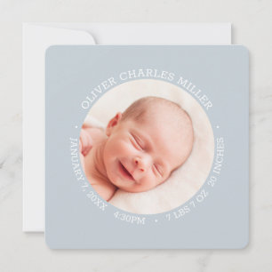 Modern Grey Baby Birth Announcement Photo Card
