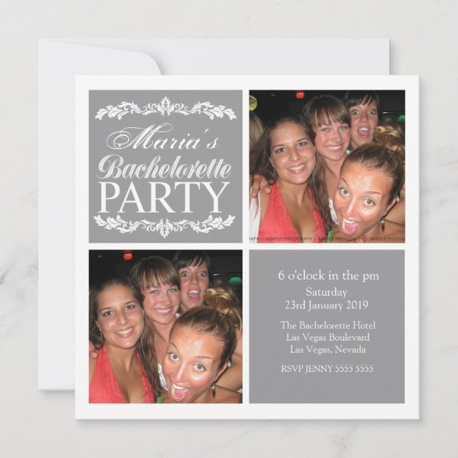 Modern Grey Bachelorette Party Photo Cards (Front)