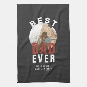 Modern Grey Best Dad Ever Round Photo Tea Towel