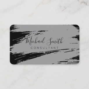 Modern Grey Black Brush Stroke Paint Business Card