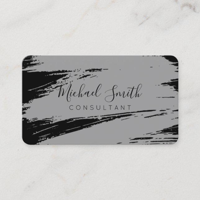 Modern Grey Black Brush Stroke Paint Business Card (Front)