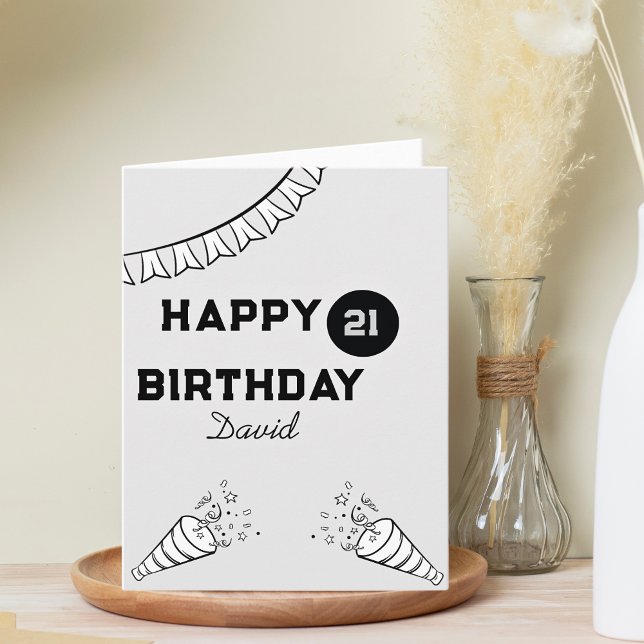 Modern Grey & Black Happy 21st birthday Card (Creator Uploaded)