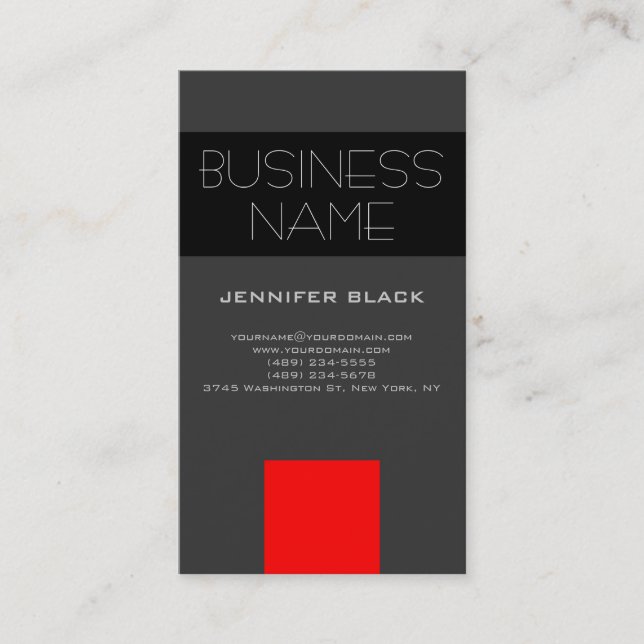 Modern Grey Black Red Consultant Business Card (Front)