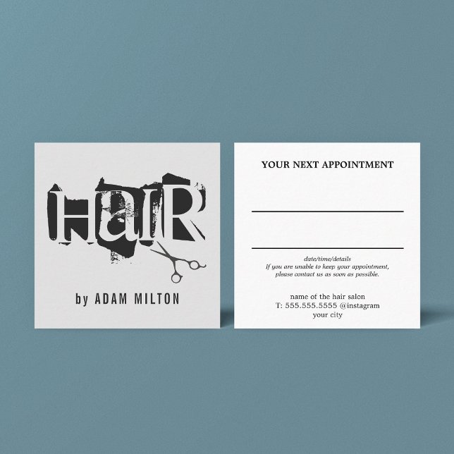 Modern Grey Black Scissors Hair Stylist Square Business Card (Creator Uploaded)