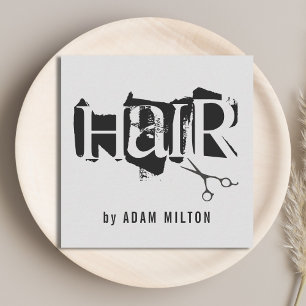 Modern Grey Black Scissors Hair Stylist Square Business Card