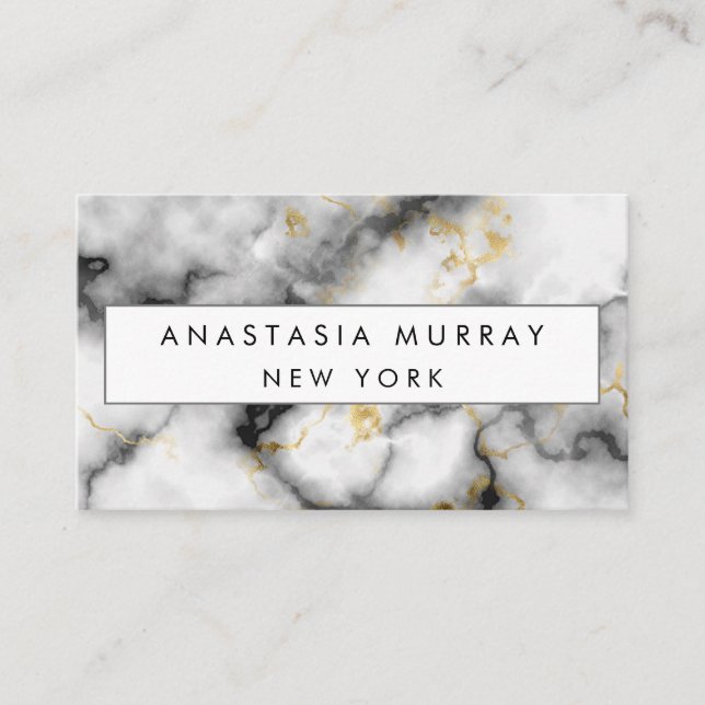 Modern Grey Black & White Marble Minimalist Luxury Business Card (Front)