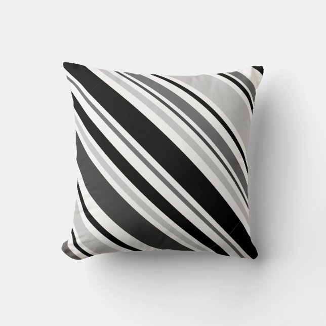 Modern Grey, Black, White Stripe Pillow (Front)