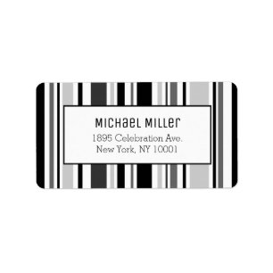 Modern Grey Black White Stripes Pattern Address Label