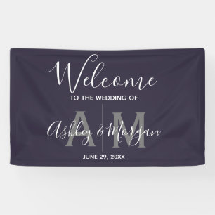 Modern Grey & Blue  Couple Monogram 36x24 Wedding  Banner
