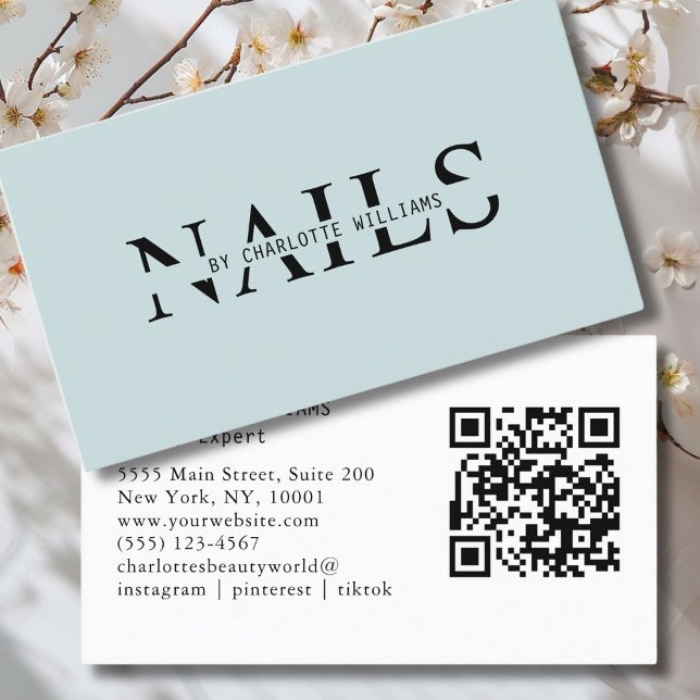 Modern, Grey-Blue, QR Code Business Card (Modern, Gray-Blue, QR Code Business Card. Perfect for Beauty, Nails, Lashes, Hair experts and more.)