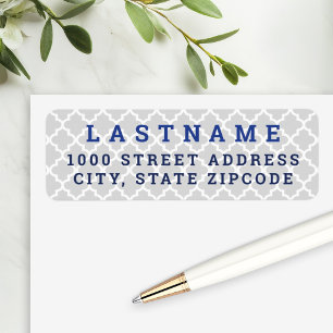 Modern Grey Blue Quatrefoil Family Address