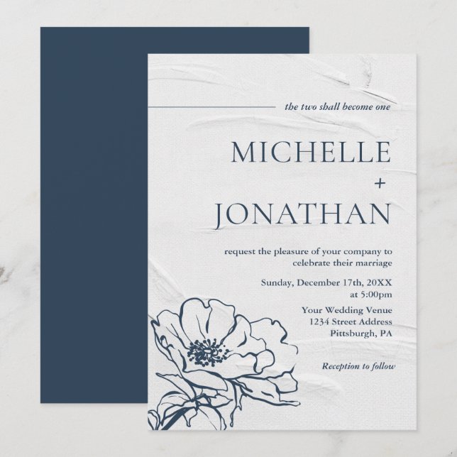 Modern Grey Blue Simple Rose Christian Wedding Invitation (Front/Back)