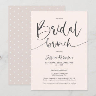 Modern grey blush pink script trendy bridal brunch invitation