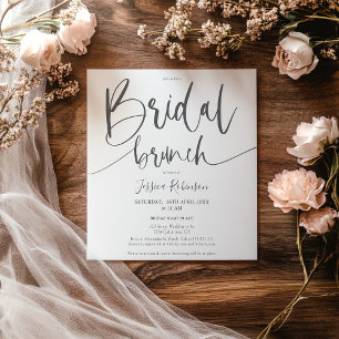 Modern grey blush pink script trendy bridal brunch invitation