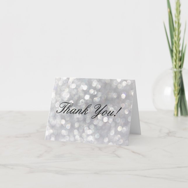 Modern Grey Bokeh Elegant Wedding Thank You Card (Front)