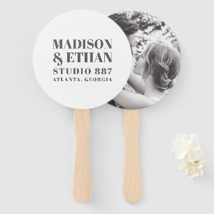 Modern Grey Bold Block Letters Photo Wedding Hand Fan