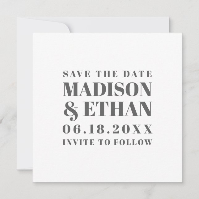 Modern Grey Bold Block Letters Typography Photo Save The Date (Front)