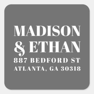 Modern Grey Bold Typography Wedding Return Address Square Sticker