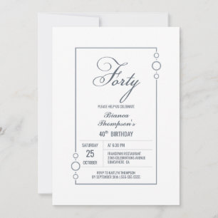 Modern Grey Border 40th Birthday Party Invitation