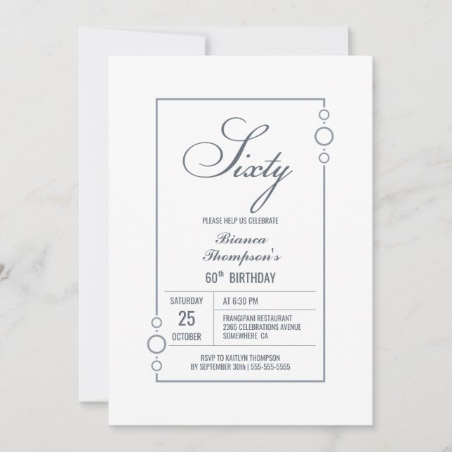 Modern Grey Border 60th Birthday Party Invitation (Front)