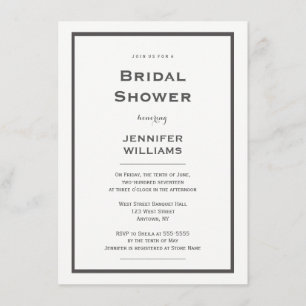 Modern grey border bridal shower invitations