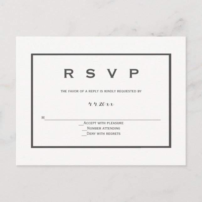 Modern grey border wedding rsvp postcards (Front)