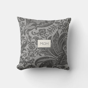 Modern Grey Botanical Monogram Cushion
