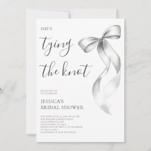 Modern Grey Bow She's Tying the Knot Bridal Shower Invitation