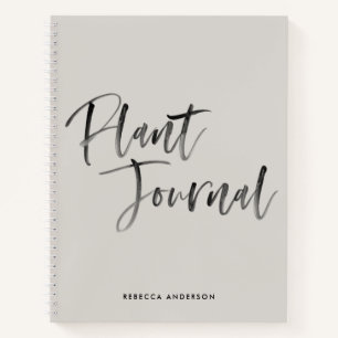 Modern Grey Brush Script Calligraphy Plant Journal