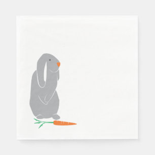 Modern Grey Bunny Baby Shower Birthday Napkins