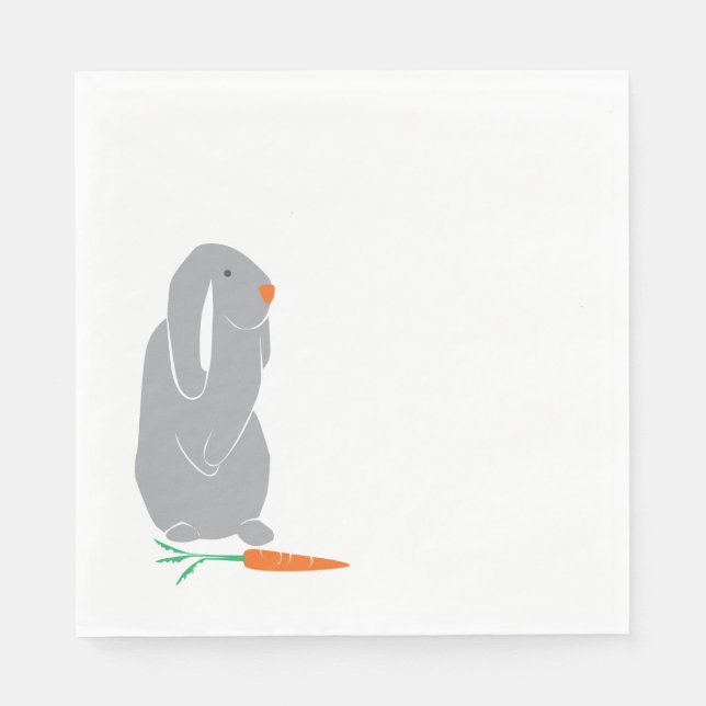 Modern Grey Bunny Baby Shower Birthday Napkins (Front)